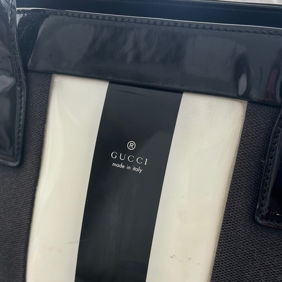 Gucci Sherry Line Black & White Patent Leather Canvas Shoulder Tote - Picture 7 of 16